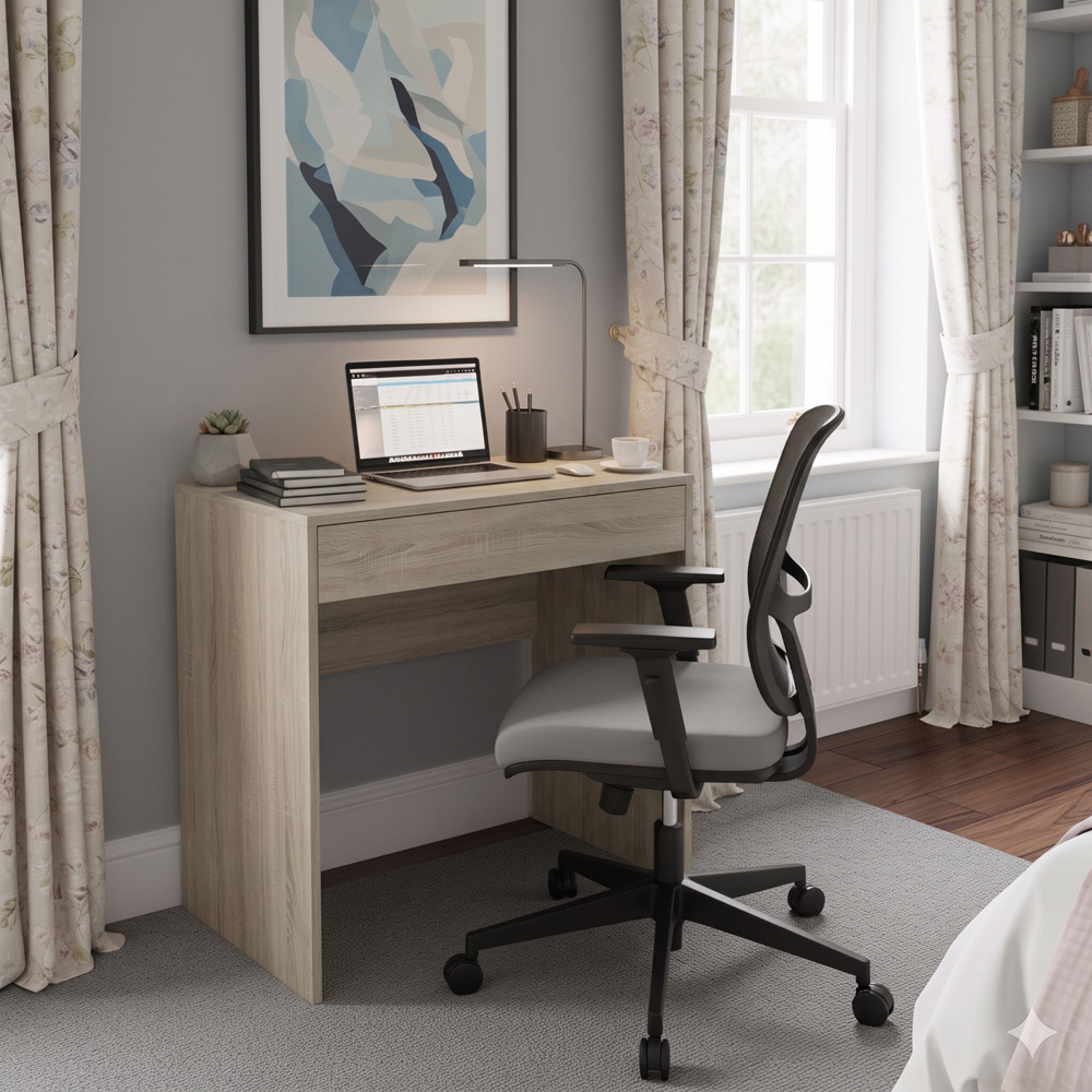 Shefa Line Focus 750 Single Drawer Wide Computer Desk Oak Image 3