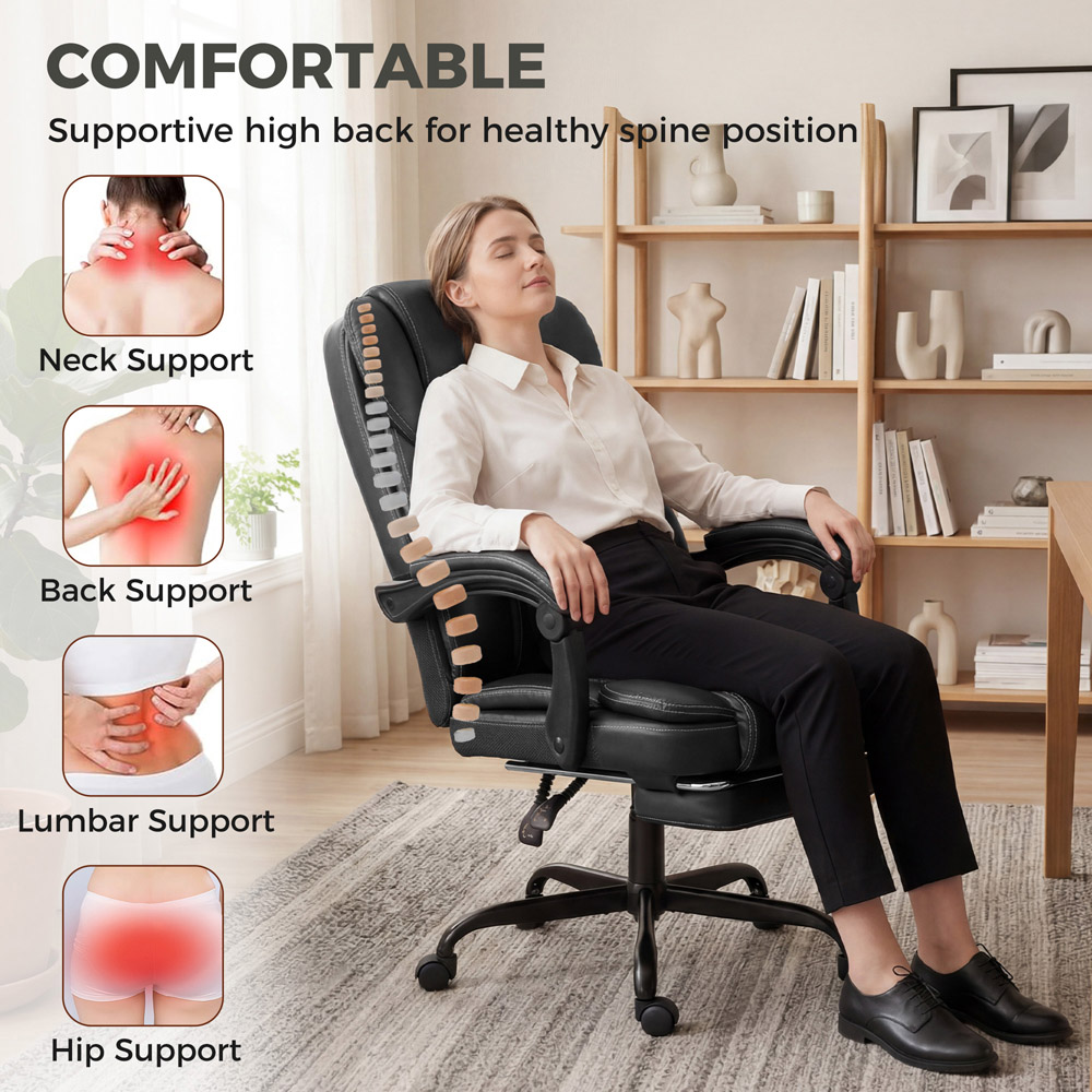 HOMCOM Black High Back Home Office Reclining Chair Image 3