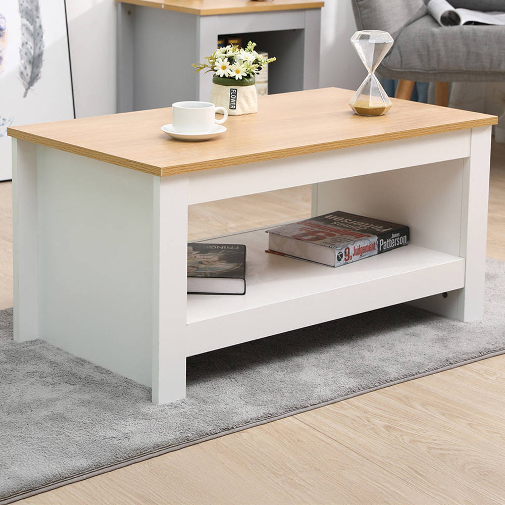 FurnitureHMD Single Shelf White and Oak Effect Wooden Coffee Table Image 1