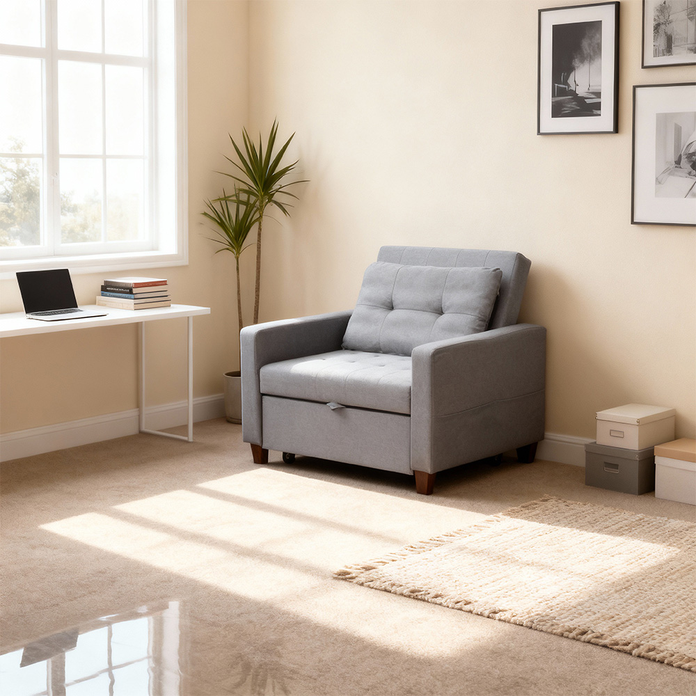Home Source Charleston Single Seater Dark Grey Linen Sofa Bed Image 6