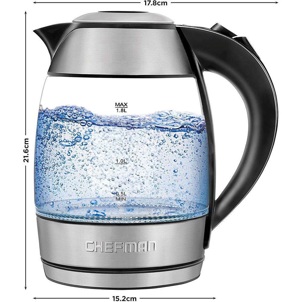 Chefman 1.8L Rapid Boil Cordless Glass Electric Kettle