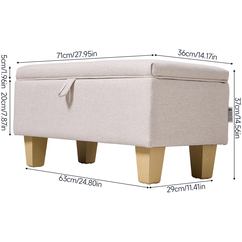 Living and Home 2 in 1 Cream Linen Upholstered Storage Ottoman Image 9