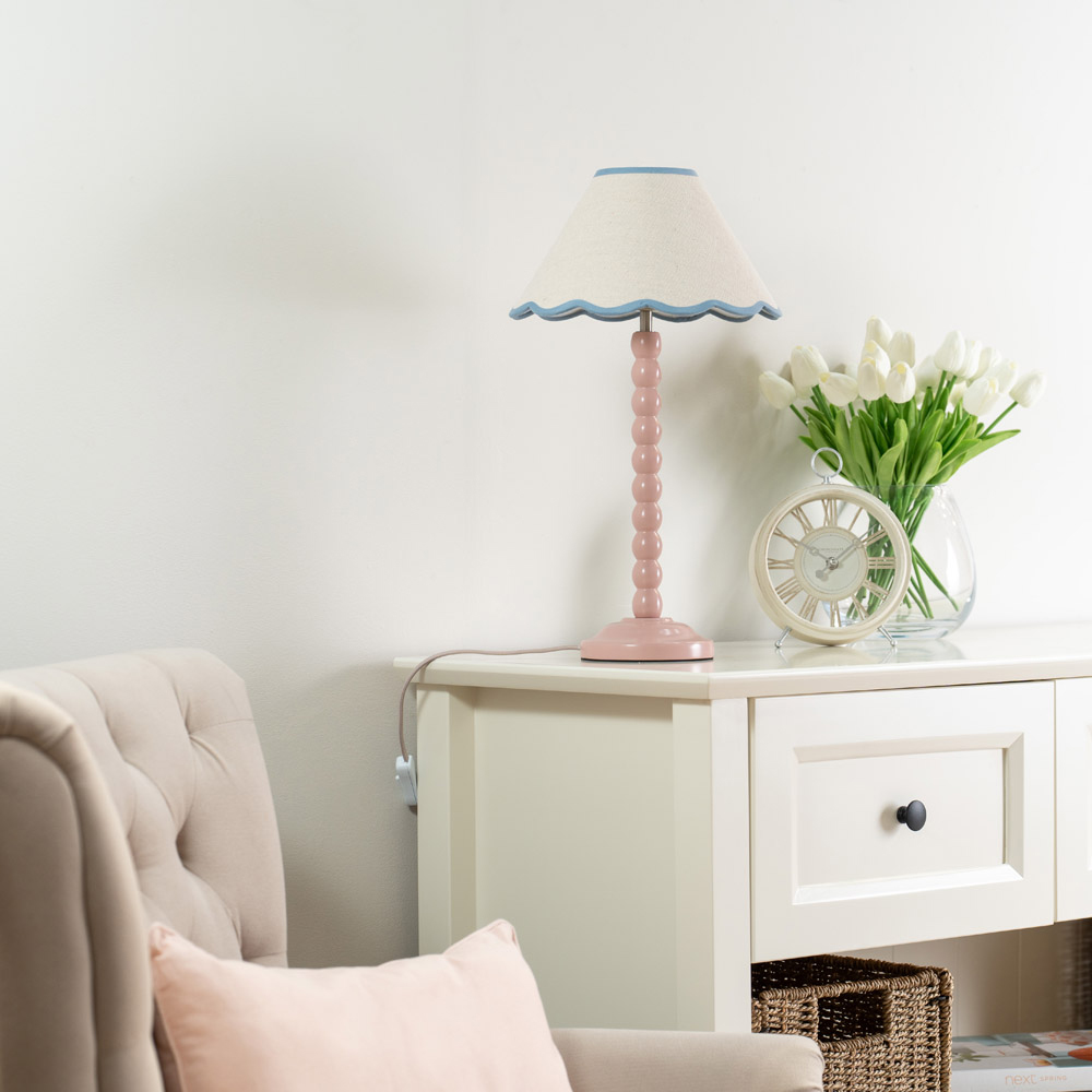ValueLights Bobbins Blue Scallop Shade Rose Pink LED Table Lamp Image 4