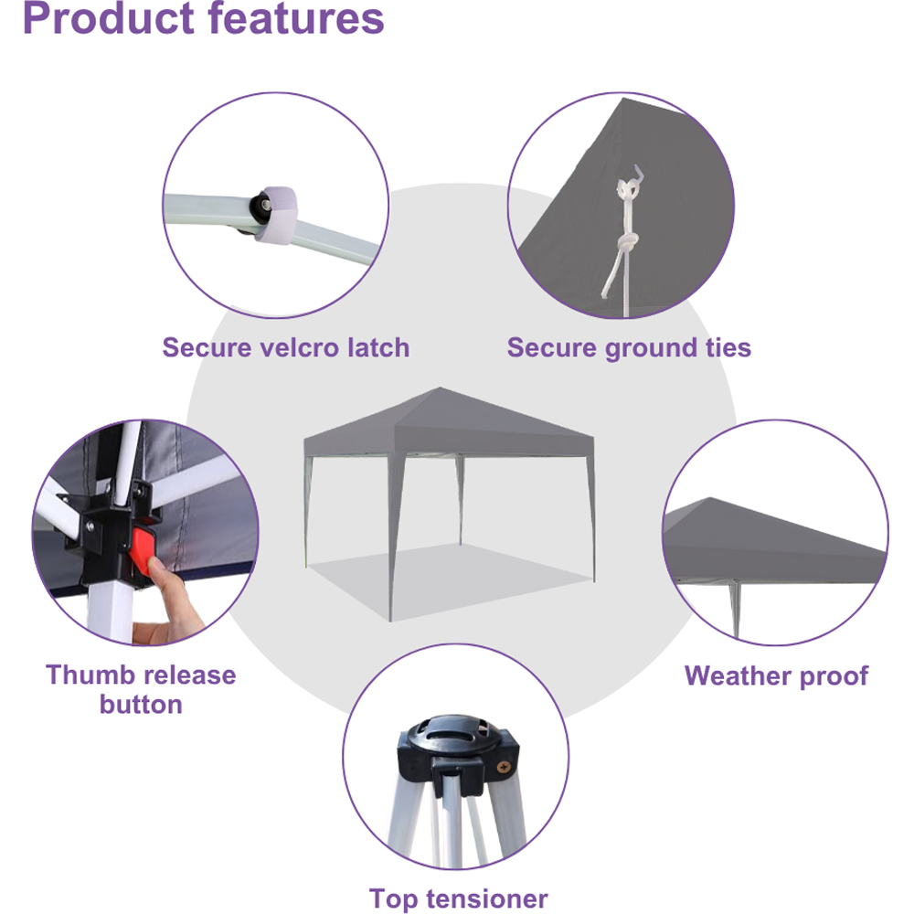 Home Source 3 x 3m Grey Easy Up Garden Outdoor Gazebo Image 8