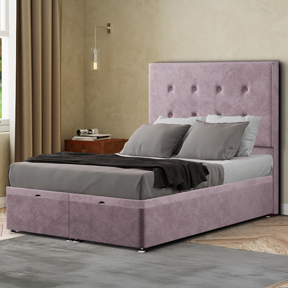 Eleganza Darlington Small Double Blush Plush Ottoman Bed with Floor Standing Headboard Image 1