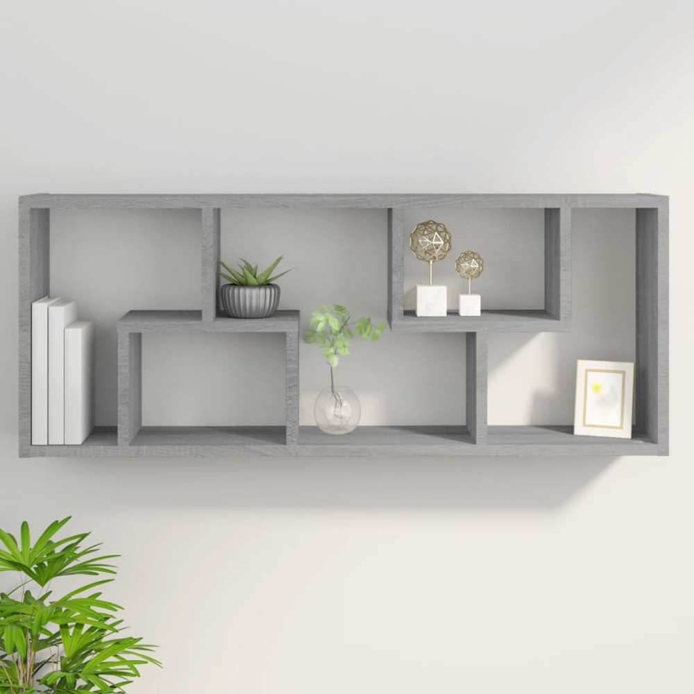 vidaXL 7 Shelf Grey Sonoma Floating Wall Shelf Image 7
