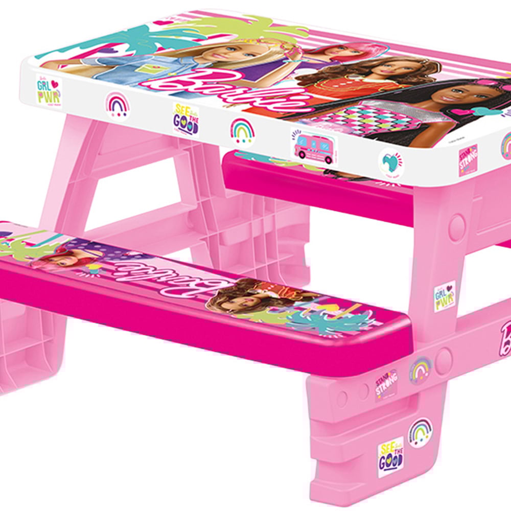 Dolu 4 Seater Kids Pink Licensed Barbie Picnic Table Image 2