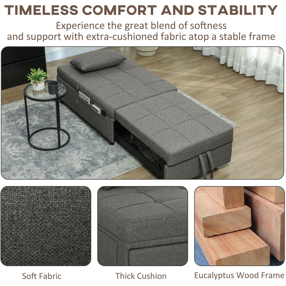 HOMCOM 4-in-1 Charcoal Grey Pull Out Sleeper Chair Bed with Pockets Image 7