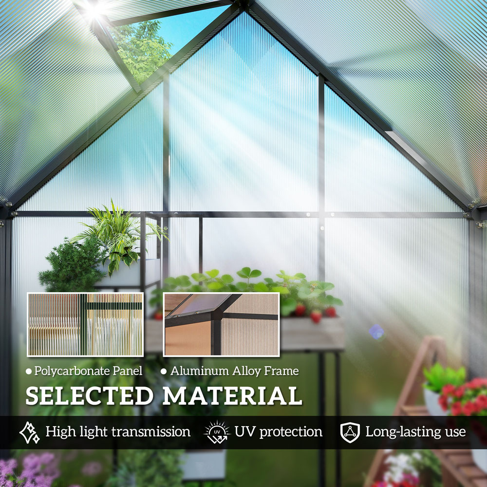 Outsunny Black Polycarbonate 5.5 x 2ft Walk-In Greenhouse with Swing Door Image 7