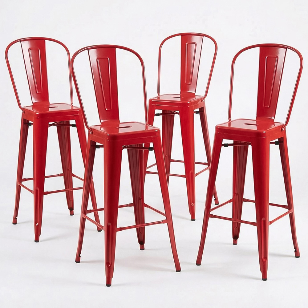 FWStyle Red Gloss Metal Bar Chair 4 Pack Image 4