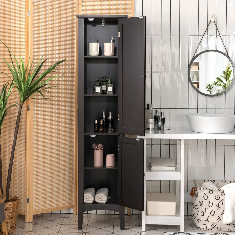 Costway 2 Door Black Freestanding Bathroom Cabinet Image 4