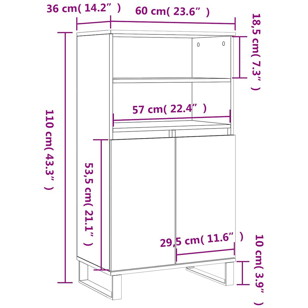 vidaXL 2 Door 2 Shelf Smoked Oak Highboard Image 6