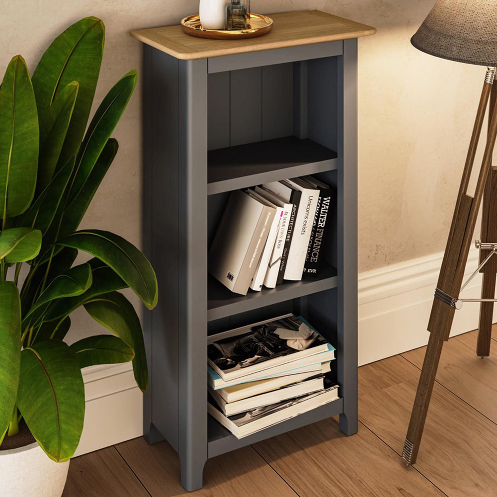 FWStyle Taberno 3 Shelf Graphite Blue and Oak Bookcase Image 1