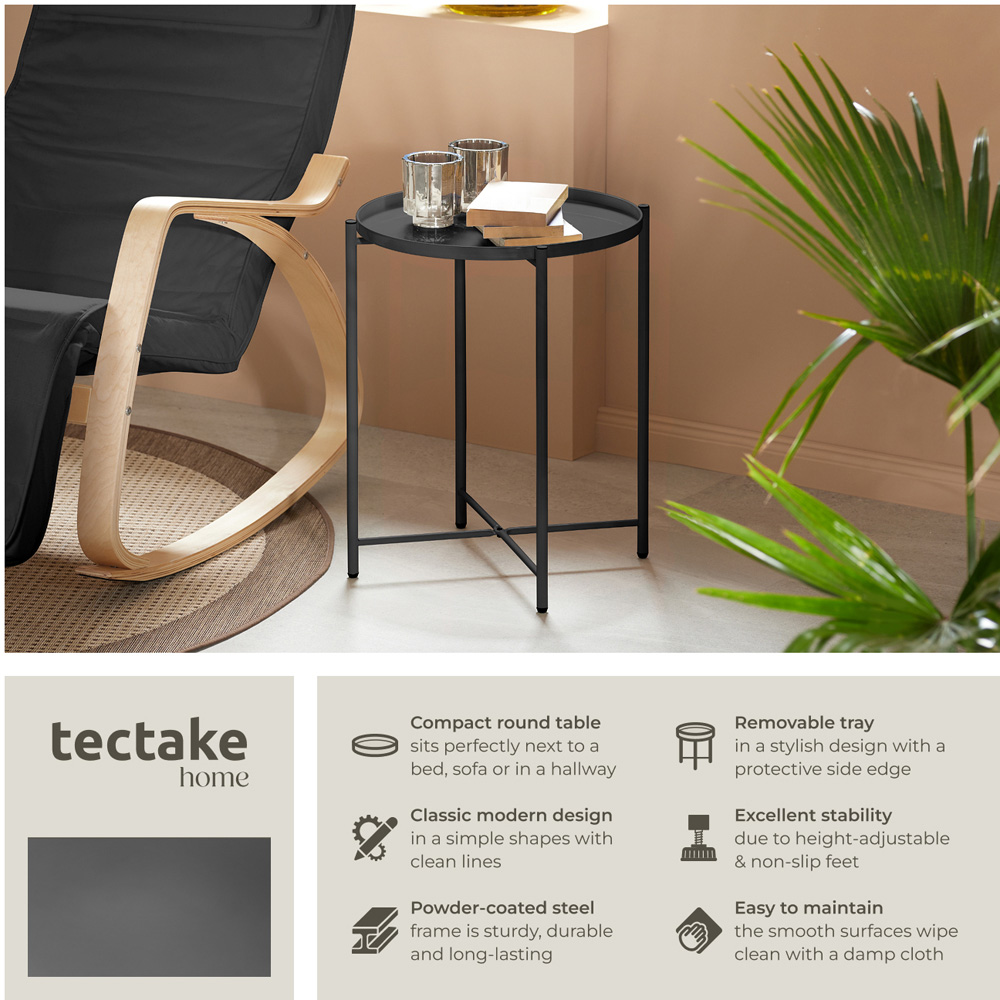 tectake Chester Black Round Bedside Table Image 3