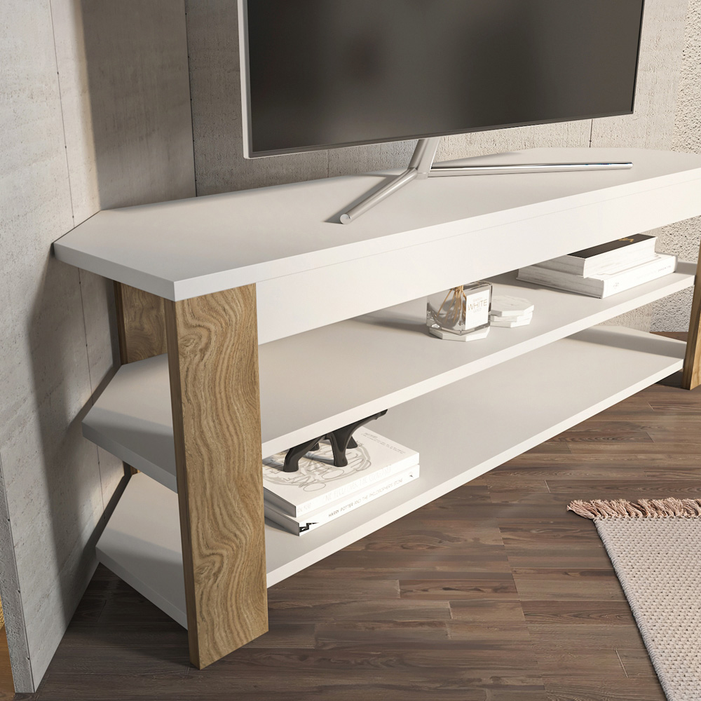 Decorotika Rita 2 Shelf White and Oud Corner TV Stand for 43 inch TV Image 4