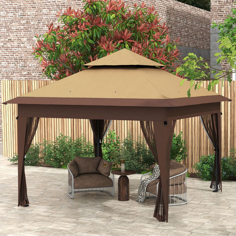 Outsunny 3 x 3m Brown Pop Up Gazebo with Netting Image 1