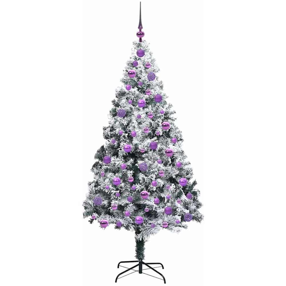 vidaXL Pre-Lit Lilac Baubles White Artificial Christmas Tree 6ft Image 4