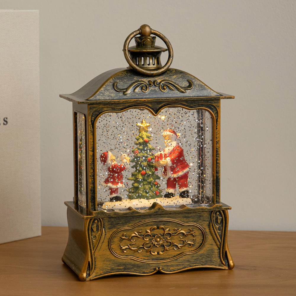 Samuel Alexander Warm White LED Gold Santa Christmas Water Spinner Lantern 22cm Image 2