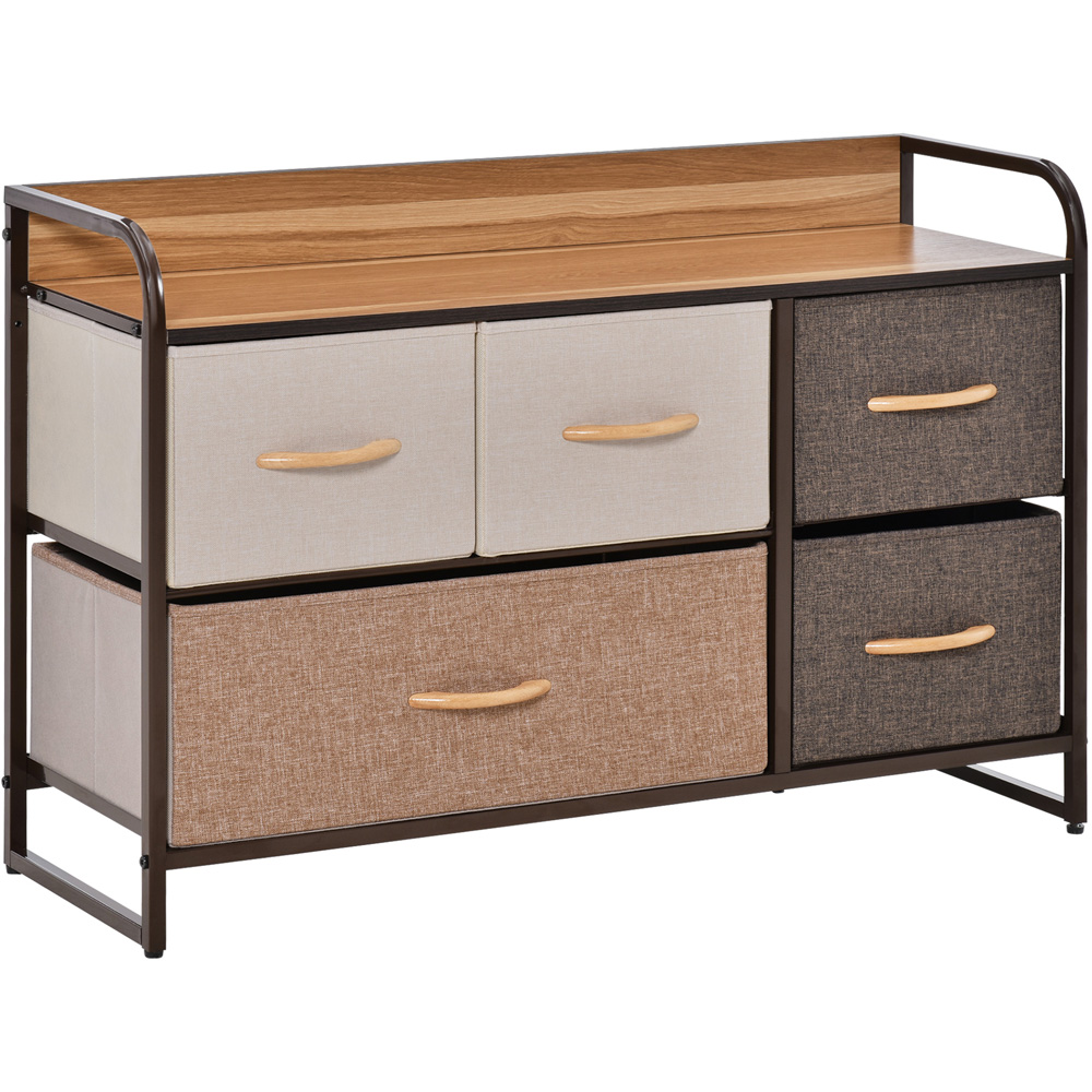 Portland 5 Drawer Brown and Wood Effect Chest of Drawers Image 2
