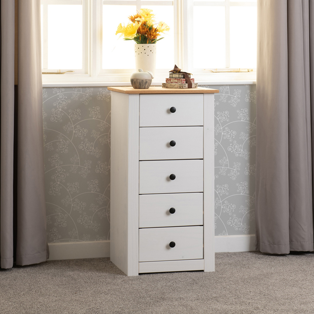 Seconique Panama 5 Drawer White and Natural Wax Chest of Drawers Image 6