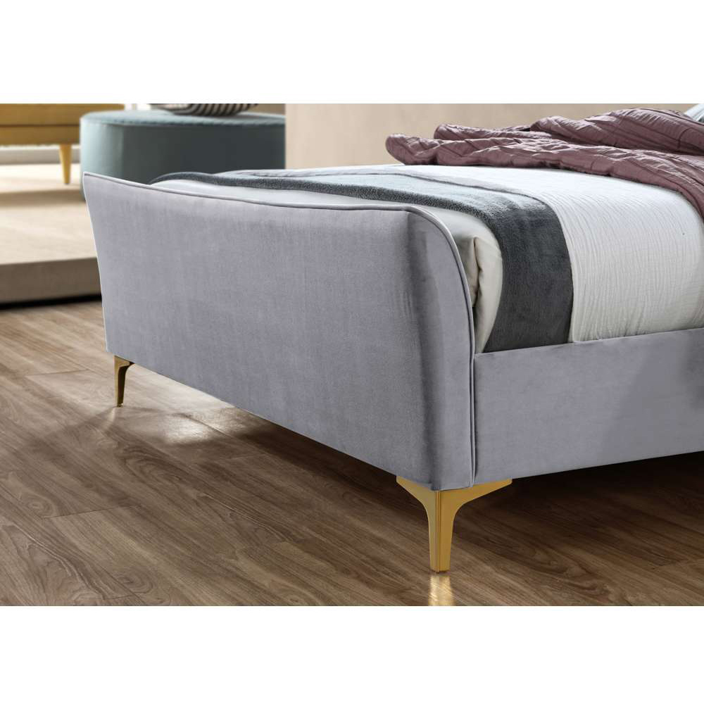 Clover Double Grey Velvet Bed Image 7
