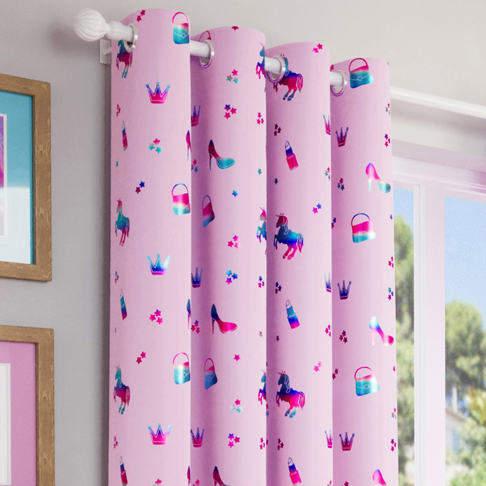 Enhanced Living Charm Pink Metallic Print Kids Thermal Darkening Eyelet Curtains 117 x 137cm Image 2