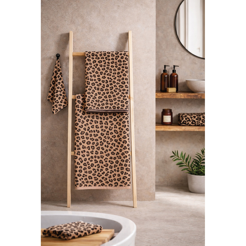 Bellissimo Home Turkish Cotton Beige Leopard Jacquard Hand Towel 2 Pack Image 2