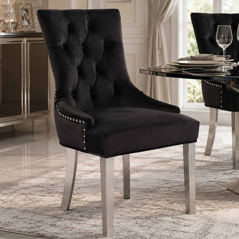 Premier Housewares Richmond Black Velvet Dining Chair Image 1
