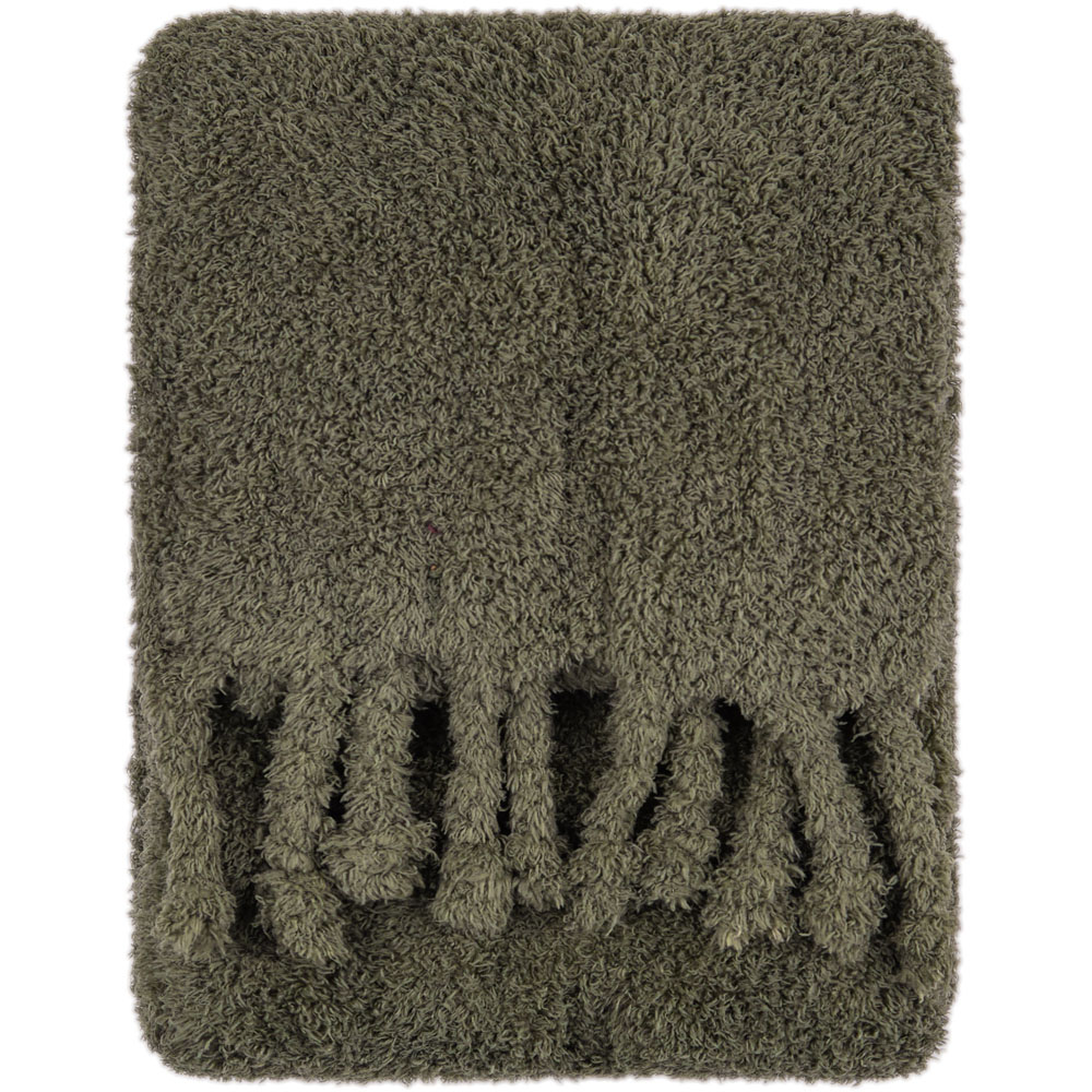Furn Harlan Borg Olive Sherpa Tasselled Throw 140 x 180cm Image 1