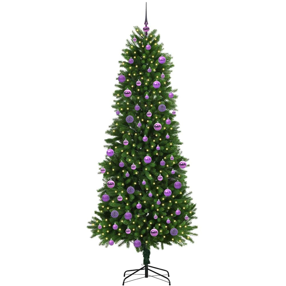 vidaXL Pre-Lit Lilac Baubles Green Artificial Christmas Tree 8ft Image 1