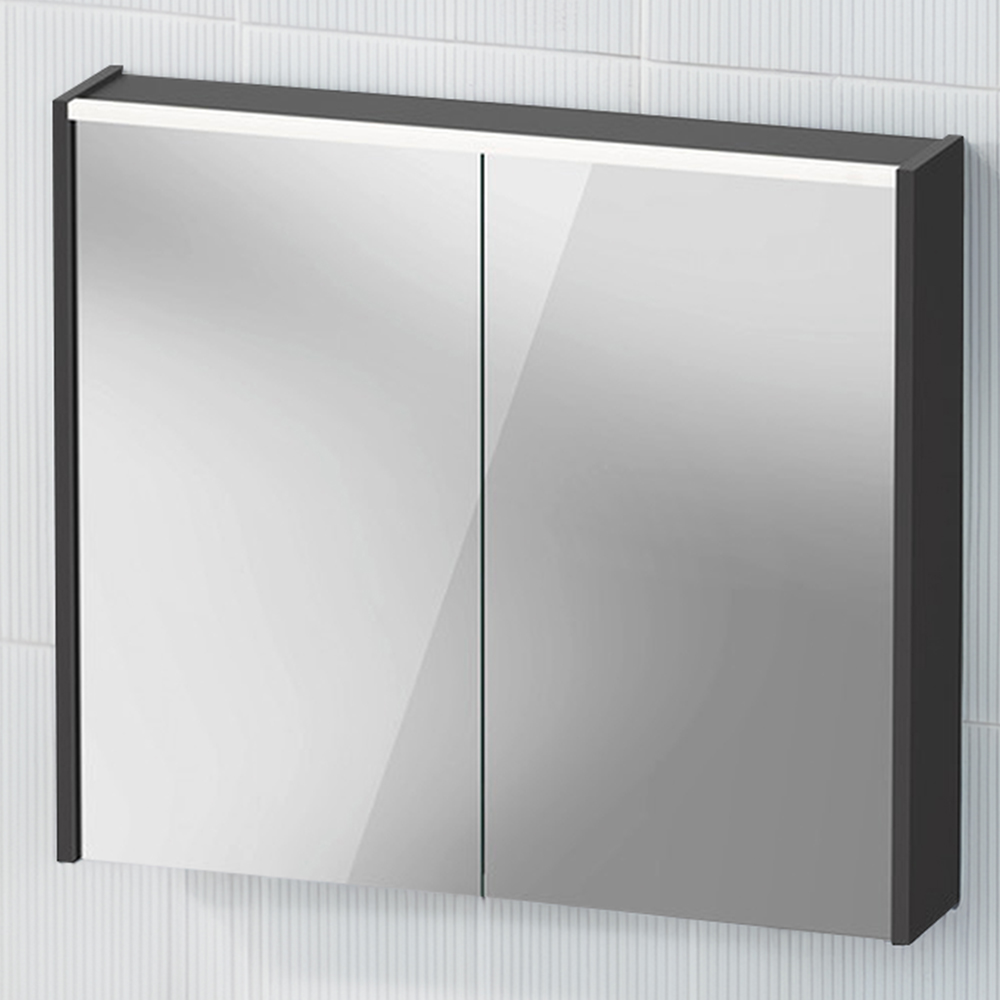 Duravit D-Code 2 Door Matt Graphite Illuminated Mirror Cabinet 800 x 700mm Image 1