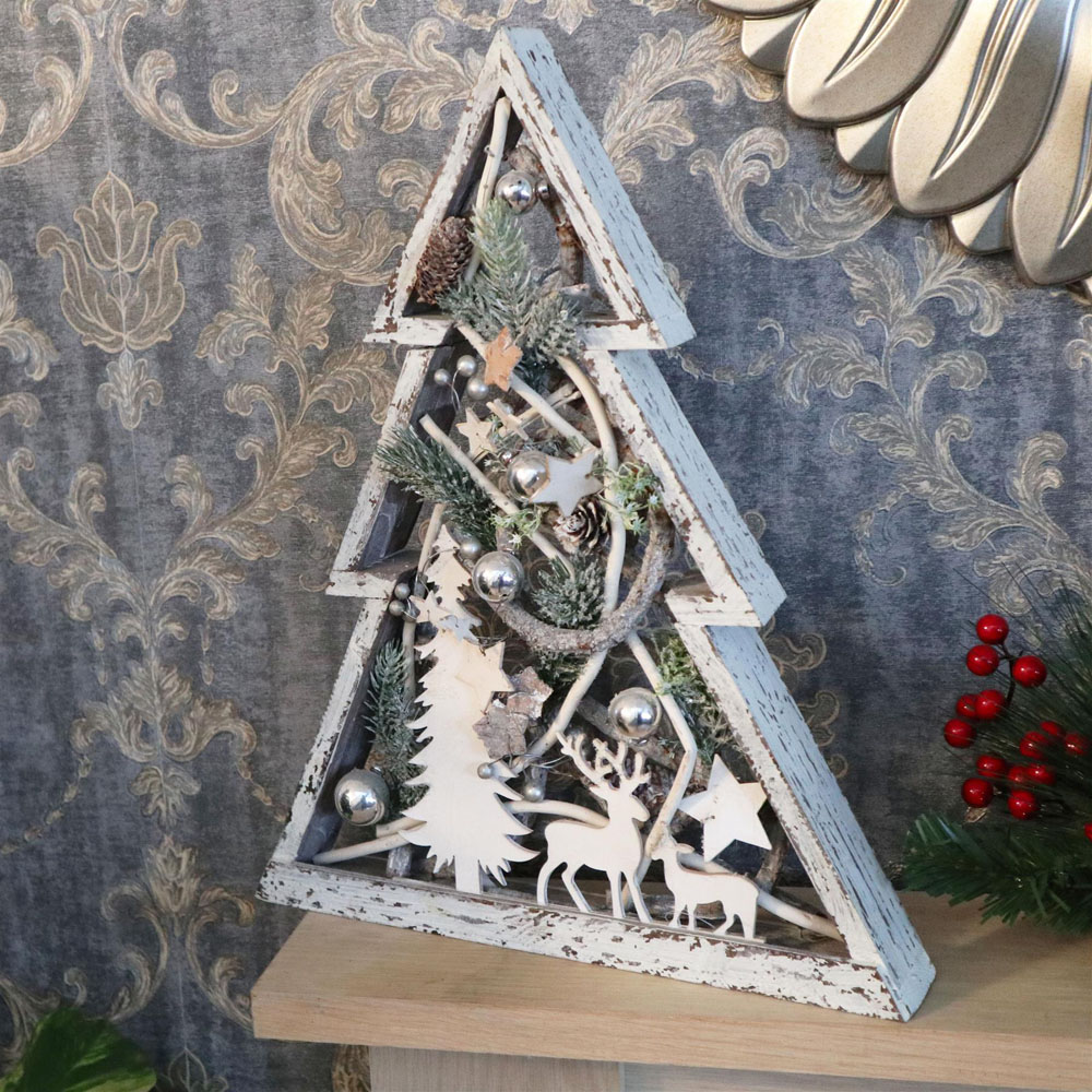 Shatchi Pre-Lit Warm White LED Frame Centrepiece Decoration with Pinecones and Baubles Image 2