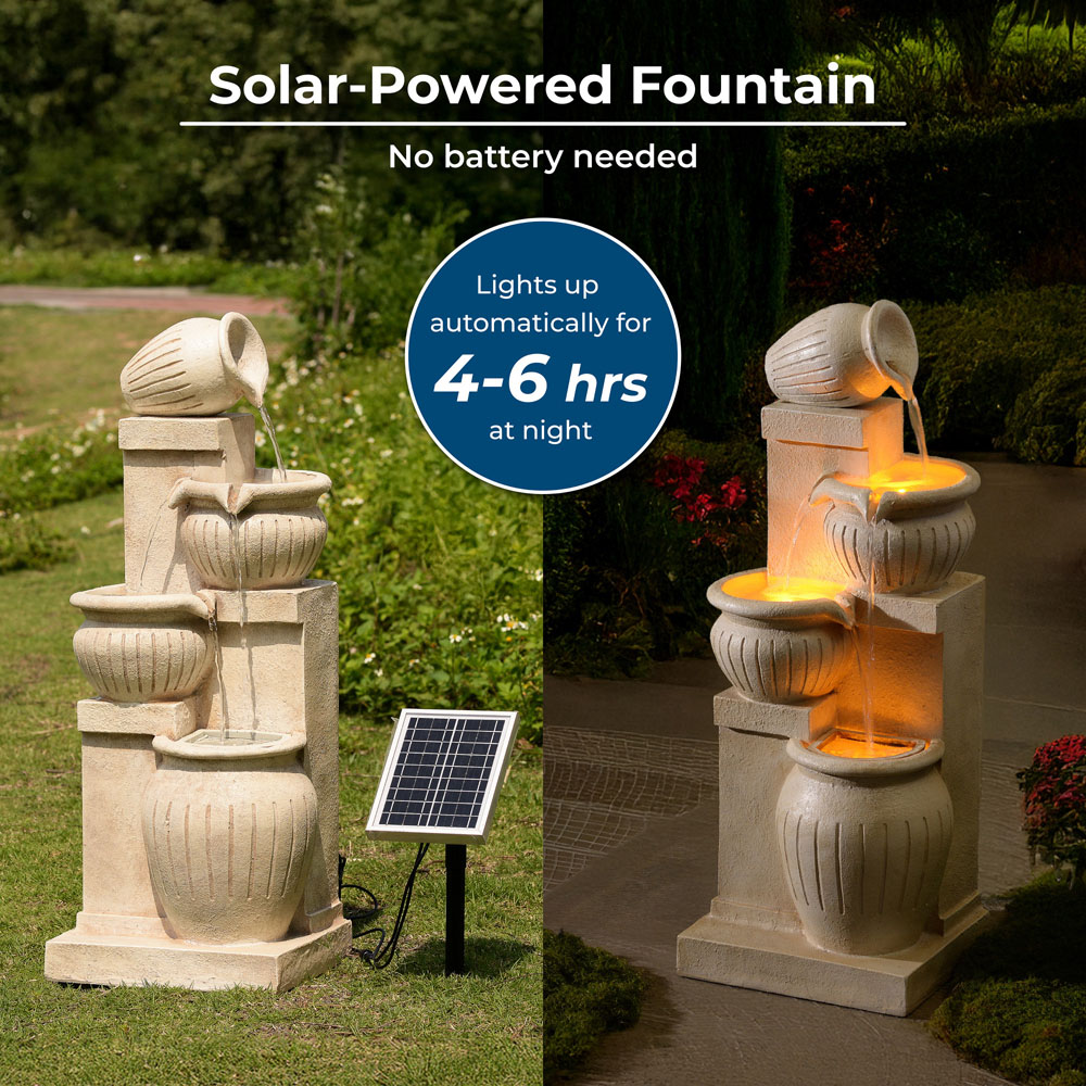Teamson Home Natural 4-Tier Vertical Texture Cascading Bowl Outdoor Fountain 28.5 inch Image 7