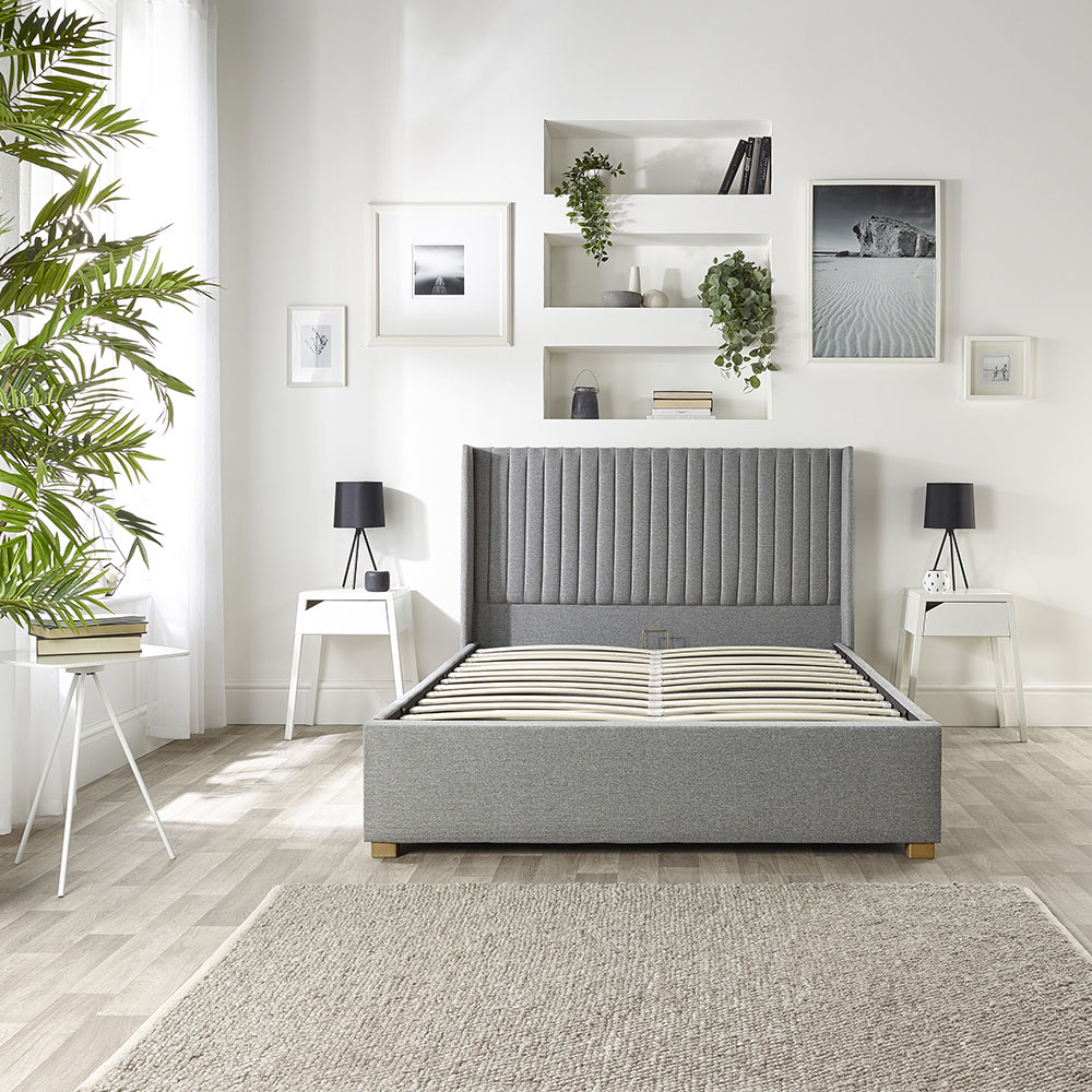 Catherine Lansfield Soho Double Grey Twill Ottoman Wing Bed Image 6
