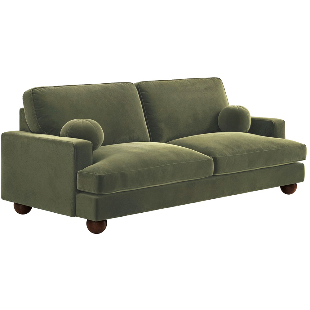 Solace+Co Addison 3 Seater Khaki Green Velvet Sofa Image 3