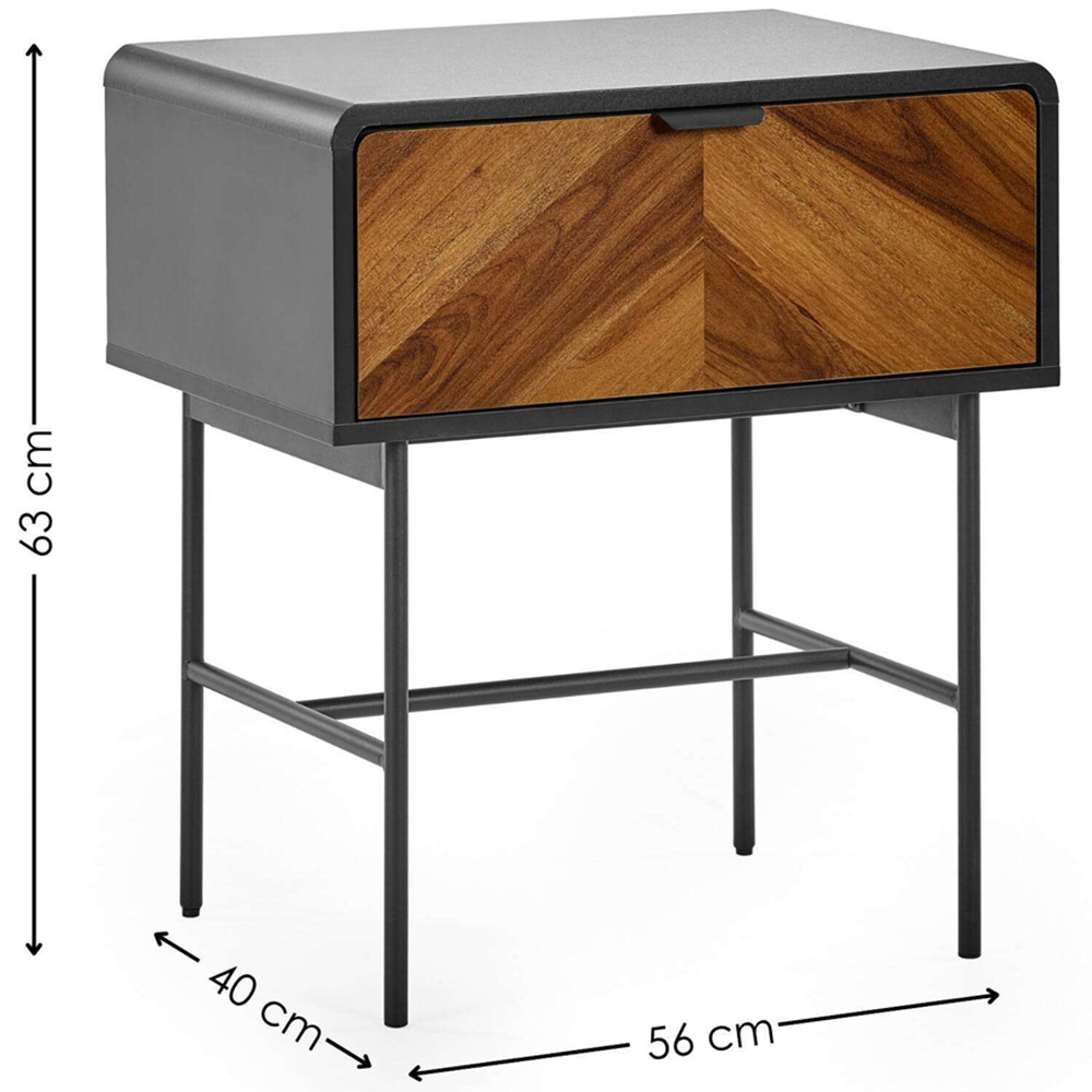 Julian Bowen Alvin Single Drawer Black and Chevron Natural Wood Effect Lamp Table Image 9