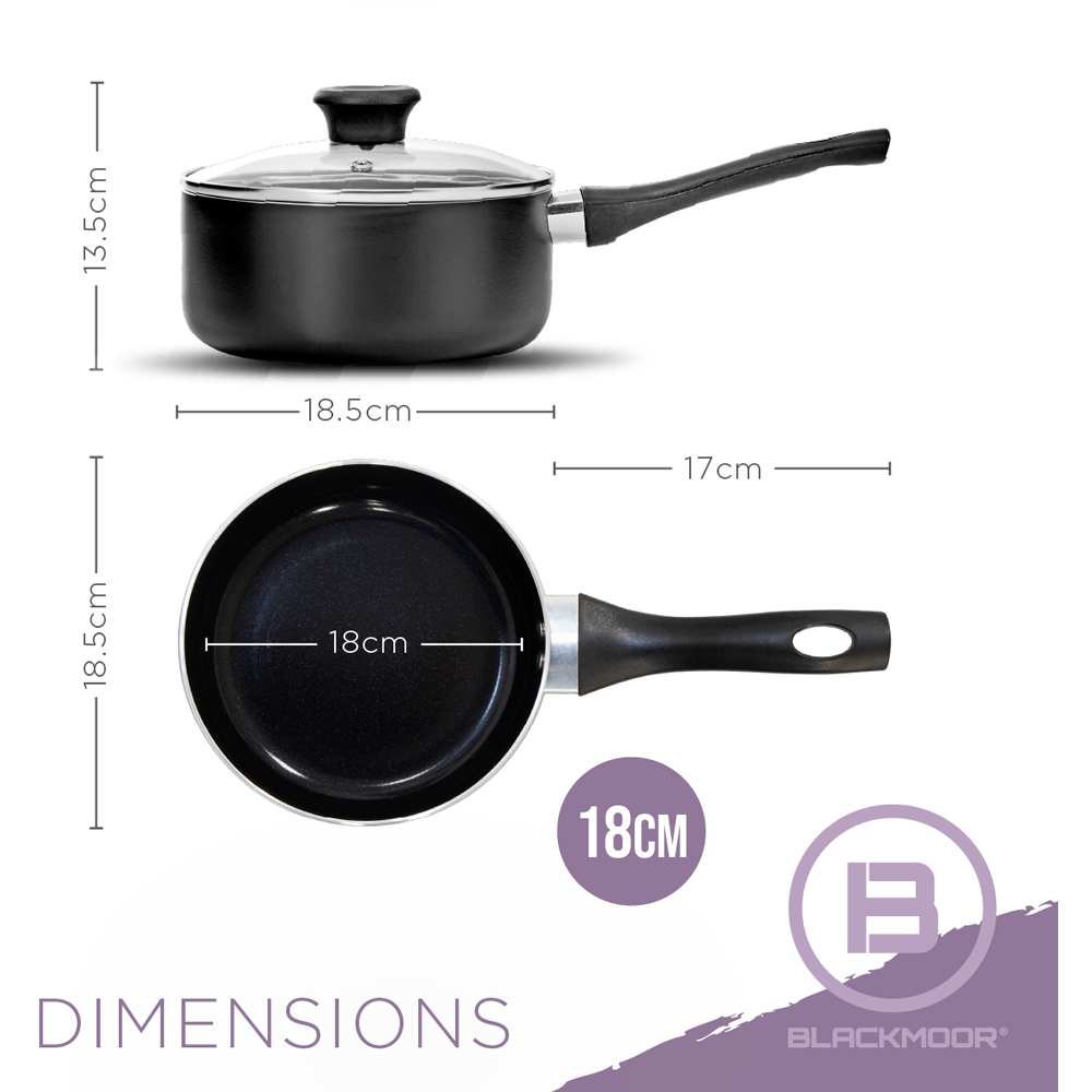 Blackmoor 18cm Black Ceramic Non-Stick Saucepan with Tempered Glass Lid Image 8