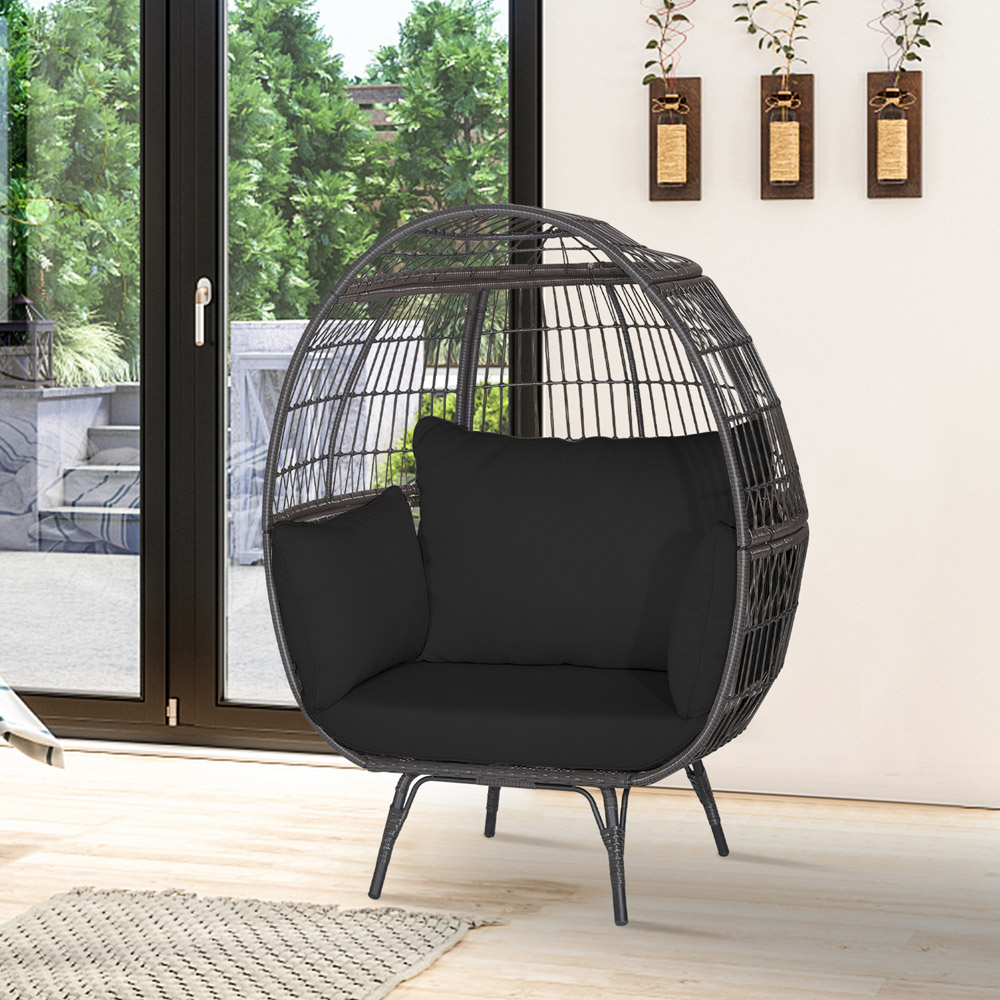 Costway Black Oversized Egg Lounger with 4 Cushions Image 3