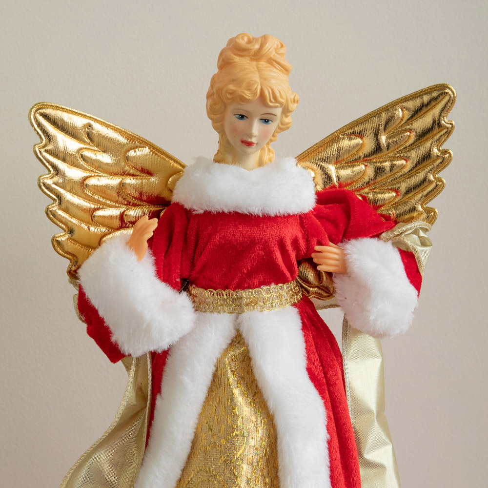 Samuel Alexander Traditional Gold and Red Angel Christmas Tree Topper 45cm Image 4