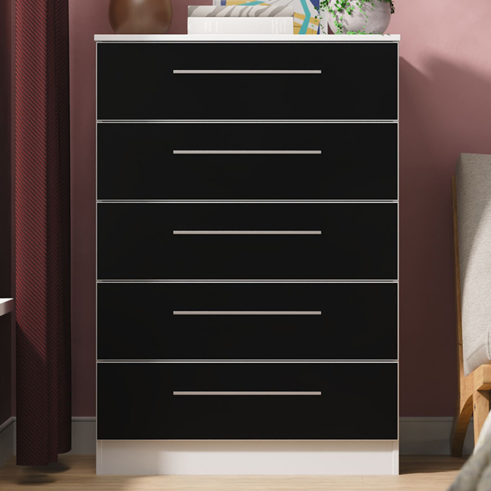 Crowndale Worcester 5 Drawer Matt Black and White Chest of Drawers Ready Assembled Image 1