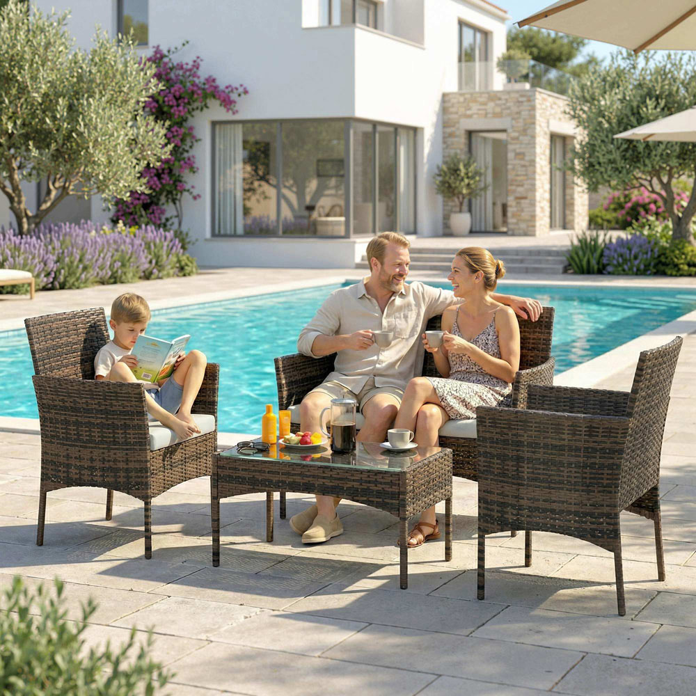 Outsunny 4 Seater Brown Rattan Garden Sofa Set with Cushions  Image 3