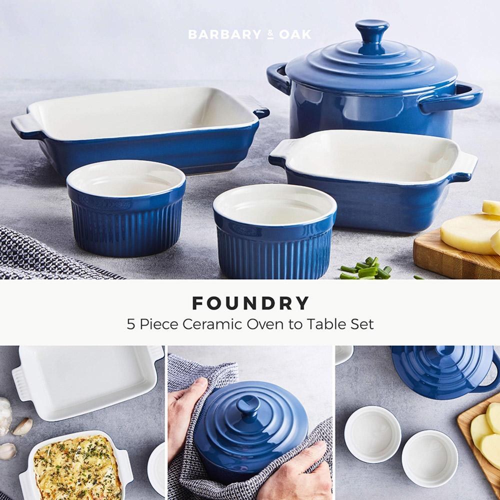 Barbary and Oak Set of 5 Limoges Blue Ceramic Ovenware Gift Set Image 2