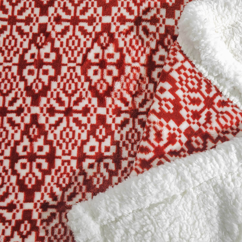 Velosso Red Aztec Sherpa Backed Throw 130 x 180cm Image 3