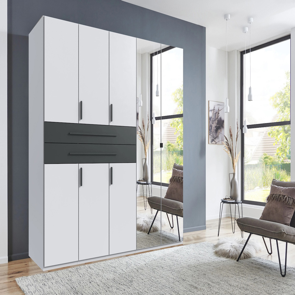 TJ'S Digit 5 Door 2 Drawer White and Graphite Mirrored Wardrobe Image 5