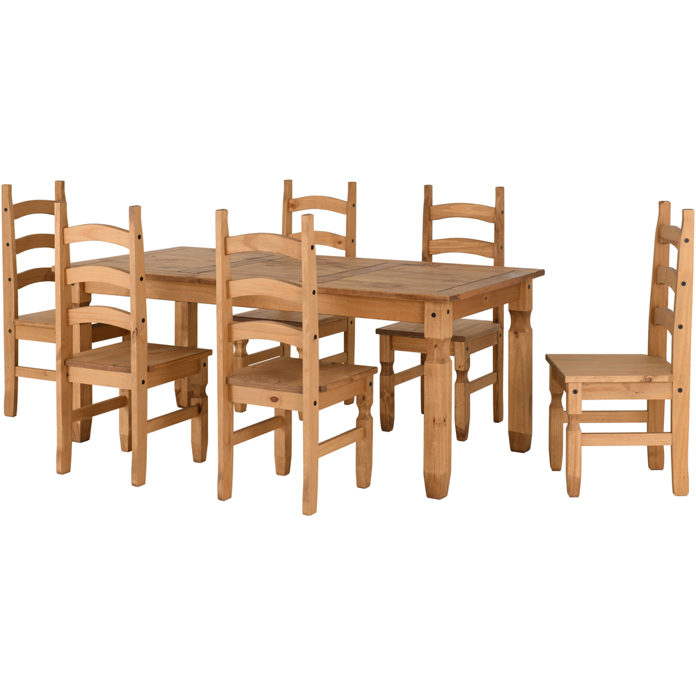 Seconique Corona Distressed Waxed Pine 6 Seater Dining Table Set Image 2