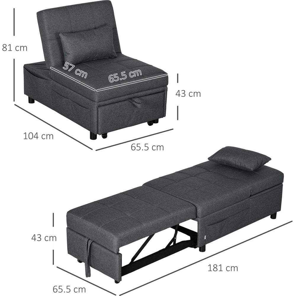 Portland Single Sleeper Grey Linen Touch Recliner Chair Bed Image 7