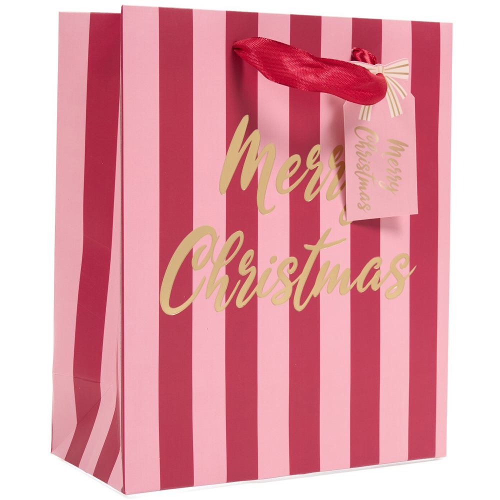 Merry Christmas Stripe Gift Bag Pink Small Image 1