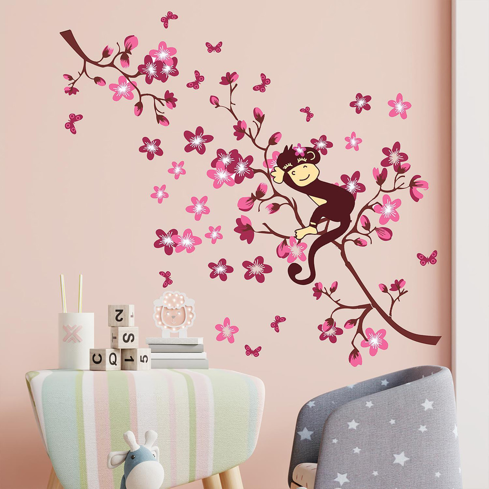 Walplus Pink Monkey Blossom Art Wall Sticker Image 2