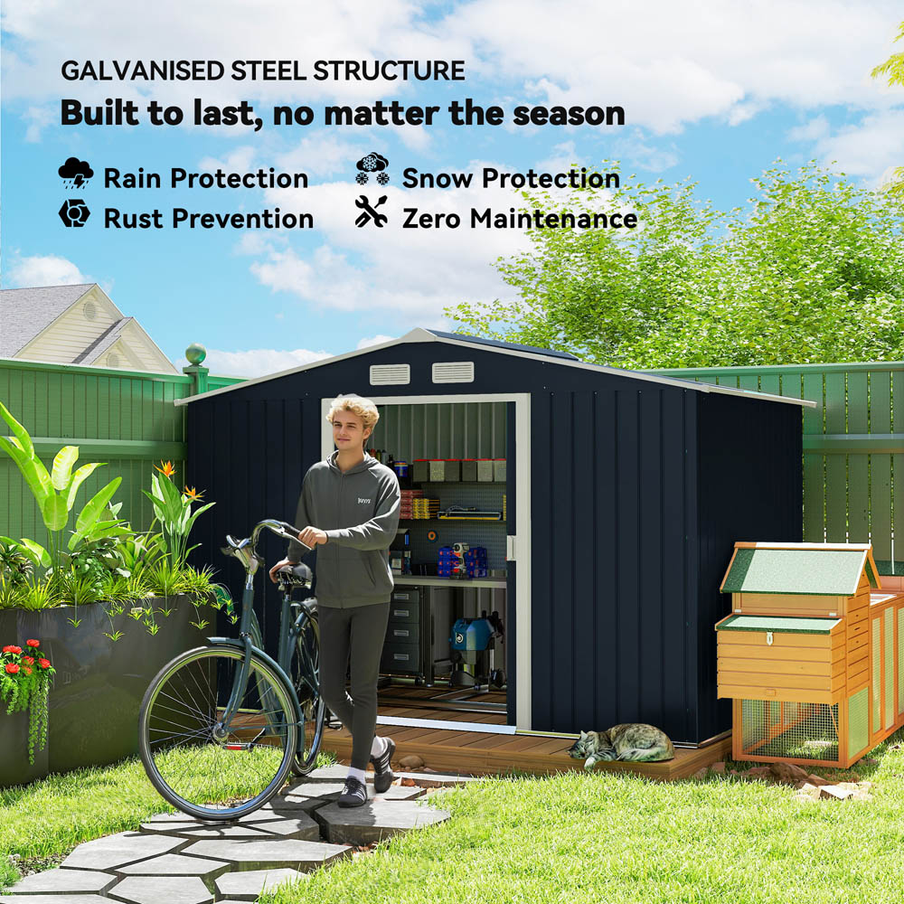 Outsunny 9 x 6ft Black Metal Apex Garden Shed Image 3