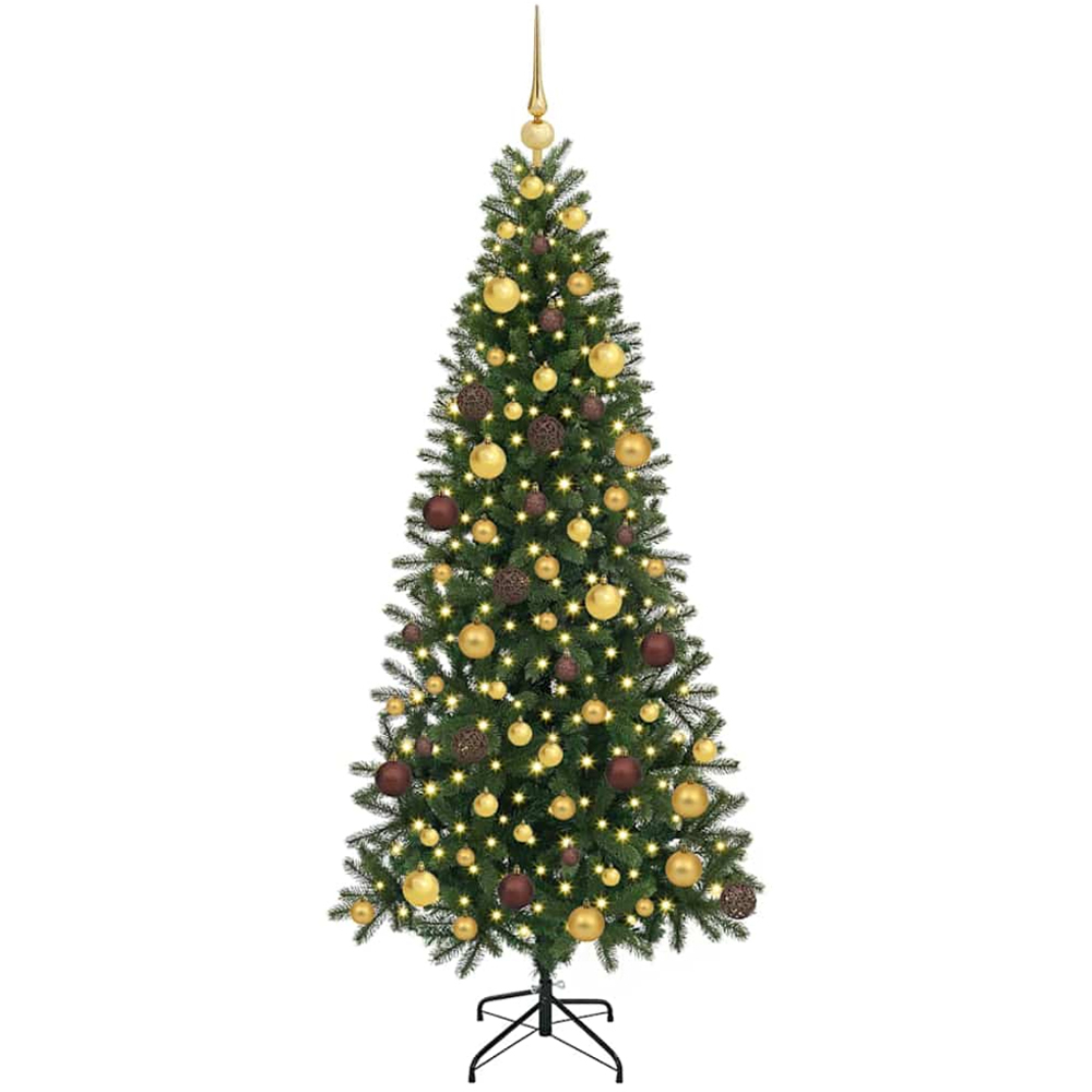 vidaXL Pre-Lit Gold and Bronze Baubles Green Artificial Christmas Tree 6ft Image 1